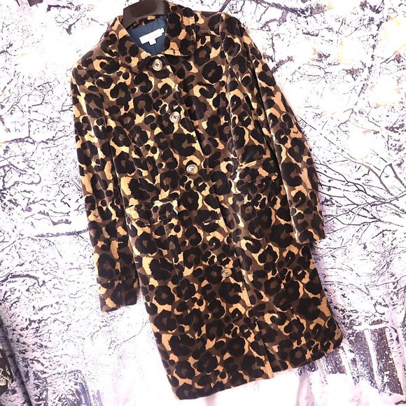 LEOPARD VELVET COAT 12R Boden Brown Tan Fall Winter Neutral Dressy Classic Long - Picture 1 of 11